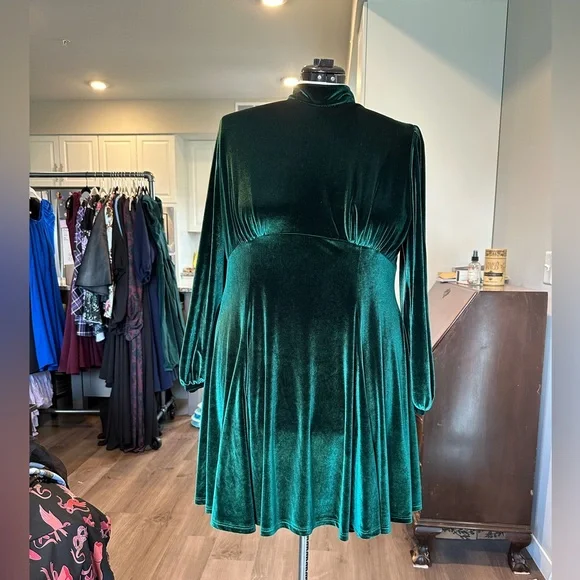 slim fit dress slacks Widow Velvet Cross Mini Dress Emerald – Dolls Kill main image 1